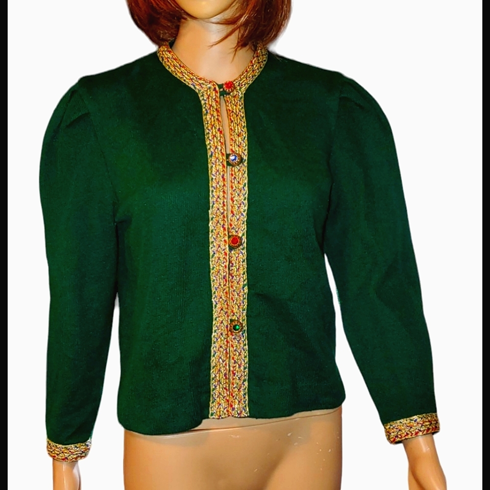 True Vintage NILANI Cardigan Sweater Jewel Buttons Metallic Embroidery Sz M